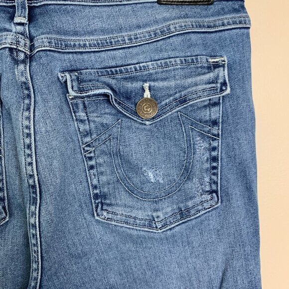 True Religion Halle Mid-Rise Super Skinny Medium Wash Distressed Jeans Size 31 - Picture 5 of 10